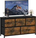 DWVO Chest of Drawers, 5 Fabric Drawers Bedroom Cabinet,Dresser for Bedroom,Living Room With Handles,Wood Top and Sturdy Steel Frame,Rustic Brown MegaBDM