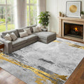 Large Washable Rugs Living Room 200x300cm Grey and Gold mit White Ultra Thin Rugs Non-slip Modern Abstract Floor Carpet for Bedroom Dining Room Kitchen Office MegaBDM