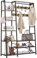 YITAHOME Coat Rack Stand, Large Hall Tree with Bench, Industrial Coat Rack with Shoe Storage, Floorstanding Clothes Rail with 9 Hooks and 5 Shelves Garment Rack for Hallway, Living Room, Rustic Brown MegaBDM