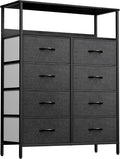 YITAHOME Chest of Drawer with 8 Drawers for Bedroom Fabric Dresser Storage Drawers With Handles Metal Frame for Living Room, Hallway,Black Grey MegaBDM