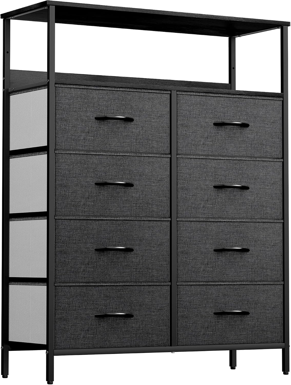 YITAHOME Chest of Drawer with 8 Drawers for Bedroom Fabric Dresser Storage Drawers With Handles Metal Frame for Living Room, Hallway,Black Grey MegaBDM
