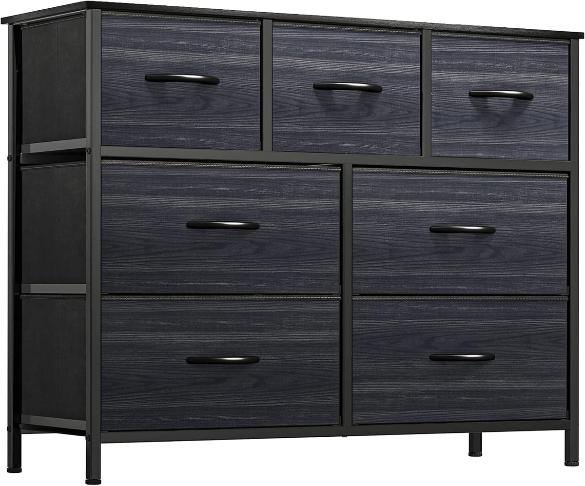 YITAHOME Chest of Drawer Bedroom with 7 Drawers Storage Unit Steel Frame Wood Top Fabric Dresser for Bedroom Living room,Closet,Black wood grain MegaBDM