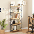 DWVO 5 Tiers Book Shelf, Wood and Metal Bookcase Storage Organizer, Industrial Bookshelf Tall Shelving Unit Display Rack for Living Room Kitchen Bedroom, Black Book Rack MegaBDM
