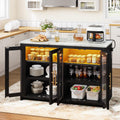 YITAHOME kitchen island with Power Outlet and LED Lights, breakfast bar table with seating space, double cabinets with Acrylic Doors, three layer adjustable Cabinet, 130 * 60 * 88.5cm, Marble effect MegaBDM