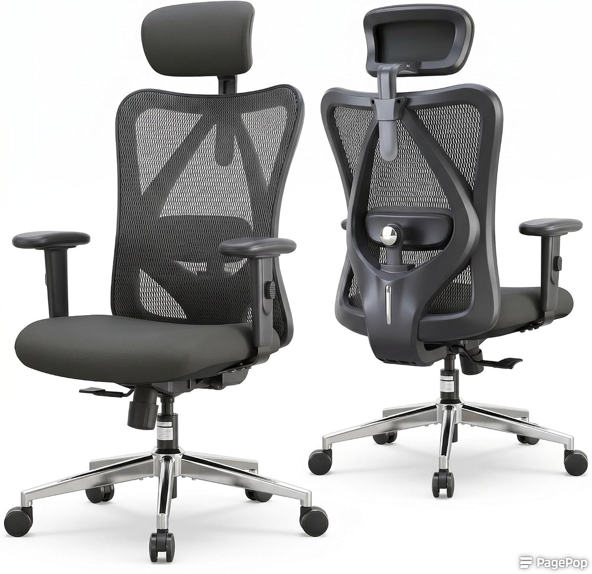 SIHOO Ergonomic Office Chair, High Back Swivel Desk Chair with Adjustable Headrest & Lumbar Support, Comfort Executive Computer Chair, Black MegaBDM