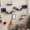 YITAHOME 8-Piece Climbing Wall Set for Cats, Sturdy Plush Climber Frame With Scratching Posts, House, Bridge, Stairs and Hanging Ball, Dark Grey MegaBDM