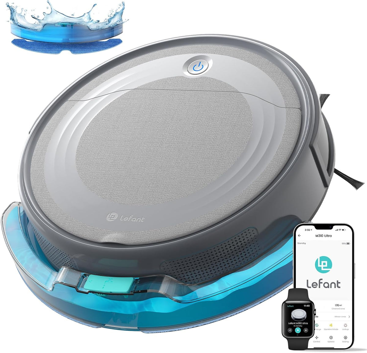 Lefant M310 Ultra Robot Vacuum Cleaner with Mop, ToF Laser Navigation, 170 Min, 6000Pa Ultra-Strong Suction Power, 190° Obstacle Avoidance, Ideal for Pet hair and Carpet, App Control, 2.4G Wi-Fi MegaBDM
