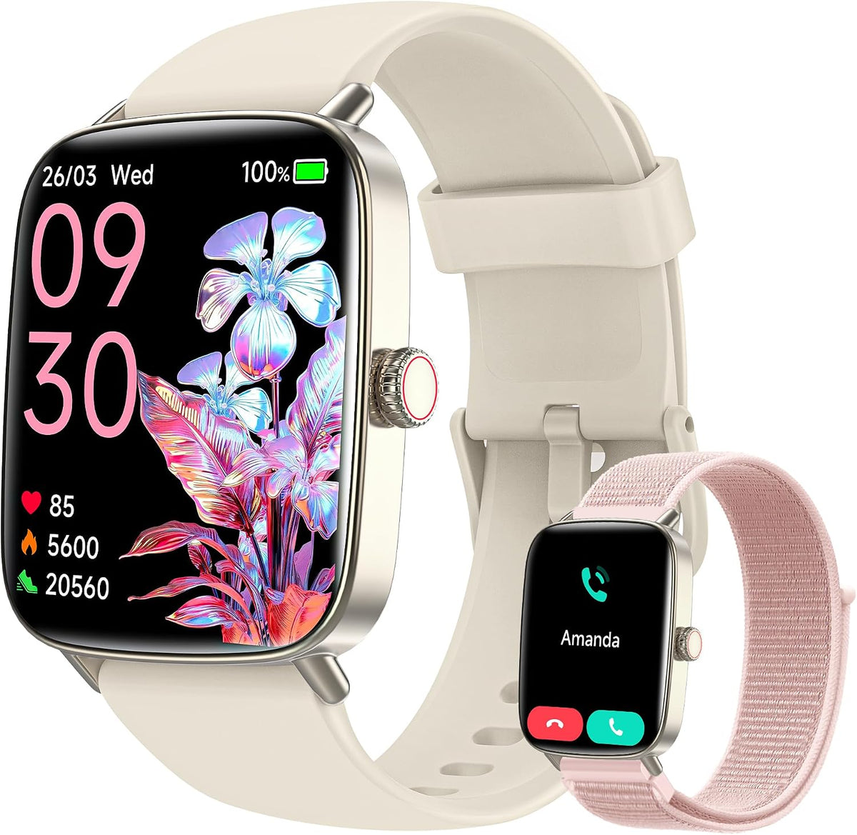 Smart Watch for Women (Answer/Make Calls), 1.85" HD Screen Fitness Watch with Bluetooth 5.3, Heart Rate/Sleep/SpO2 Monitor,110+ Sports Modes,IP68 Waterproof Smartwatch,Activity Tracker for Android iOS MegaBDM