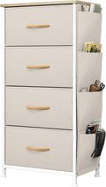 YITAHOME Chest of Drawers, Dresser with side pockets & hooks, Fabric 4 Drawers with Handles, Metal Frame, Wood Top, for Bedroom,Living Room,Hallway, Beige MegaBDM