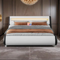 YITAHOME Bed Frame,Upholstered Led with Lights & Storage Platform Charging Station Bed Frame with Pu Leather/No Box Spring Needed,White and Obsidian Double size MegaBDM