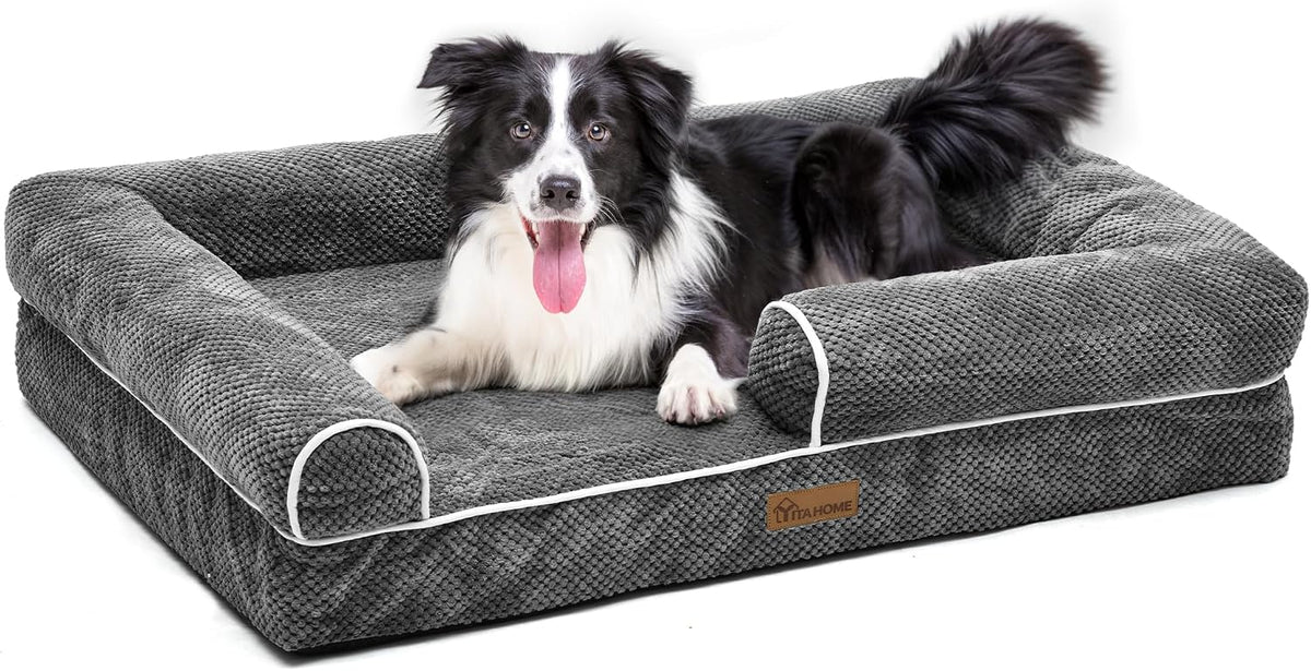 YITAHOME Dog Sofa Bed,Washable Orthopedic Dog Beds and Couch with Removable Zipper Cover, Beds for Large Dogs,106x80x18cm,Grey MegaBDM