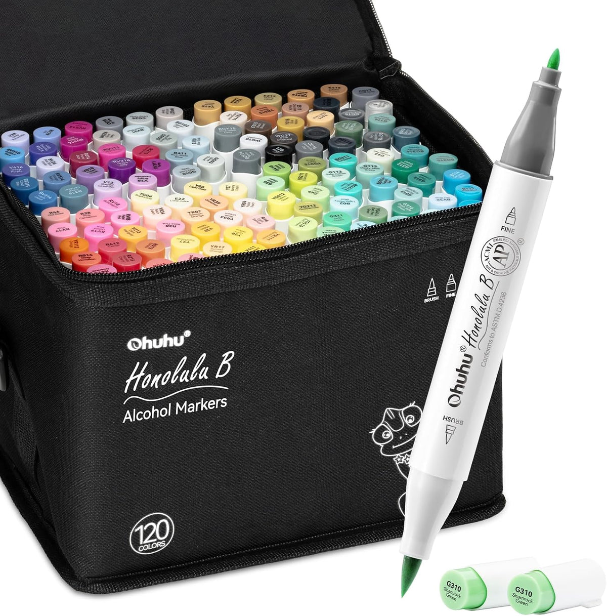 Ohuhu Brush Markers 120 Brush & Fine with Blender for Art | Dual Tips Easy Blending & No Smudging Quick-Dry for Illustration Calligraphy & Sketching AP Certificated - Honolulu B MegaBDM