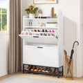 YITAHOME Shoe Storage Cabinet, Wooden Shoe Cabinet with 2 Flip Drawers Floorstanding Shoes Cupboard with Open Shelves and Metal Legs, Shoes Rack for Living Room Entryway Hallway, 24x80x117cm MegaBDM
