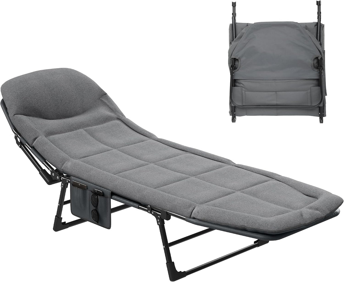 YITAHOME Sun Lounger with Cushion 5-Position Adjustable Folding Sun lounger Portable 200KG Max. Load Sunloungers with Strap 200x65x32cm Sun Bed for Garden Pools Camping Indoor, Gray MegaBDM