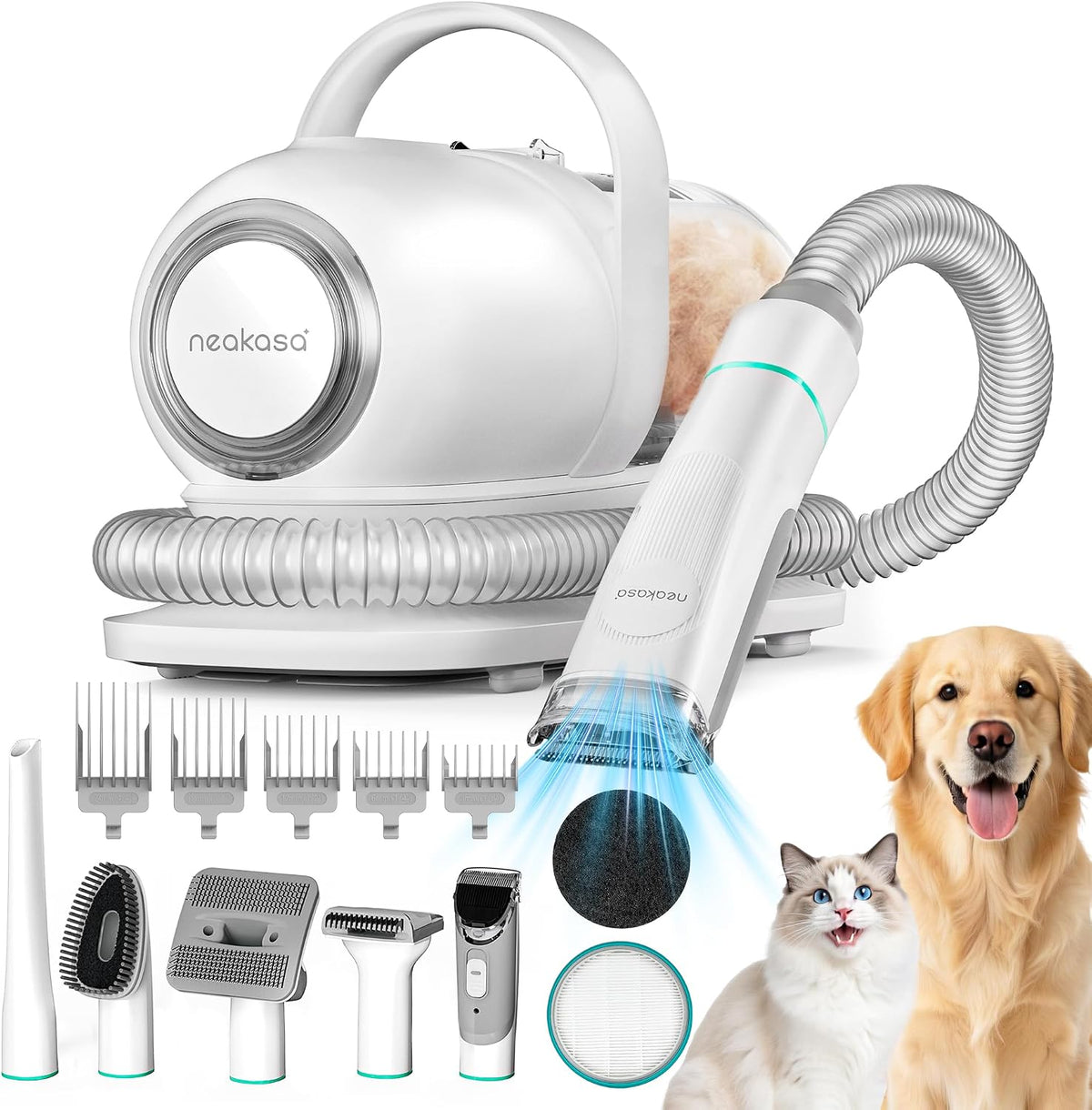 Neakasa P1 Pro Self Cleaning Dog Cat Grooming Kit with Vacuum Suction 13000 Pa, Professional Grooming Clippers Thick Short Long Hair, 5 Proven Grooming Tools, Shedding, Brush for Dogs Cats MegaBDM