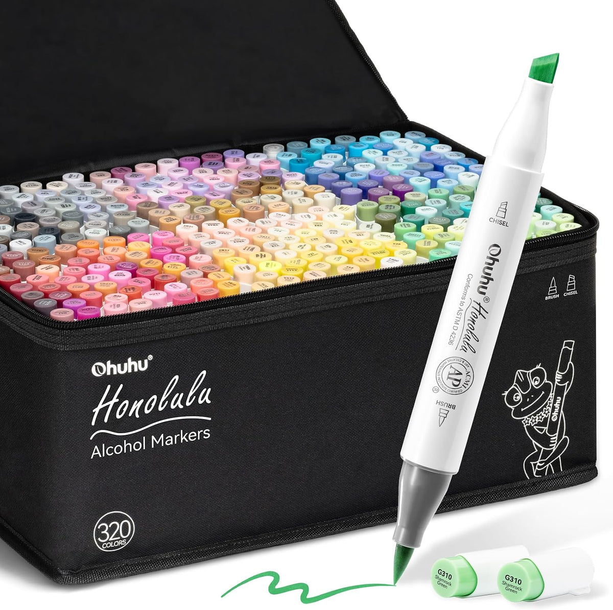 Ohuhu Alcohol Markers 320 Brush & Chisel Art Sketch Set | Dual Tips Easy Blending & No Smudging Quick-Dry for Illustration Calligraphy & Sketching AP Certificated - Honolulu MegaBDM