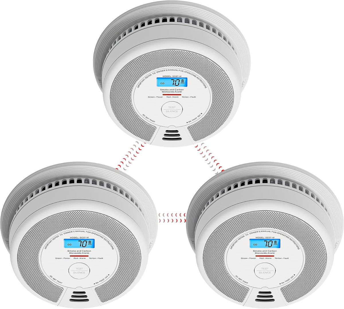 X-Sense Wireless Interlinked Combination Smoke and Carbon Monoxide Alarm, Smoke Alarm for Home with LCD Display & 10-Year Battery, Link+ Series, SC07-W, 3-Pack MegaBDM