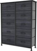 YITAHOME Chest of Drawers with 10 Drawers, Fabric Drawers Cabinet with Easy Pull Handle,Sturdy Steel Frame,Storage Drawers for Bedroom, Closet, Clothes,Charcoal Black Wood Grain MegaBDM