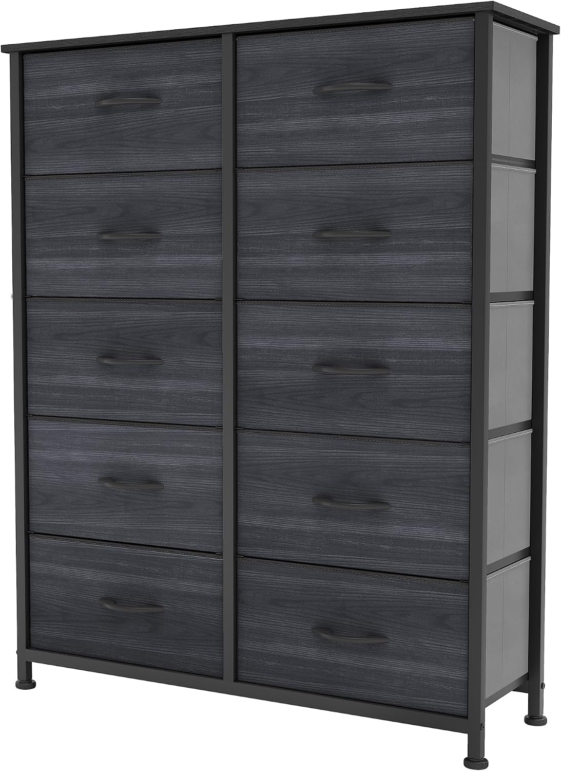 YITAHOME Chest of Drawers with 10 Drawers, Fabric Drawers Cabinet with Easy Pull Handle,Sturdy Steel Frame,Storage Drawers for Bedroom, Closet, Clothes,Charcoal Black Wood Grain MegaBDM