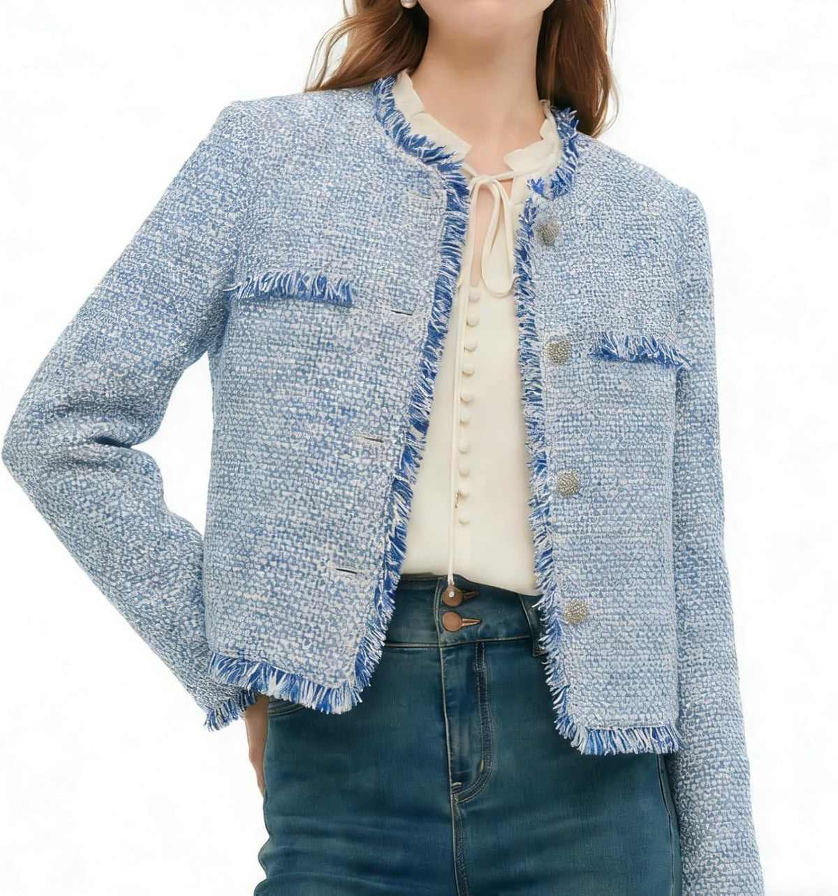 GOELIA Wool Blend Tweed Blazers for Women Business Casual Knit Blazer Cropped Jacket for Women MegaBDM