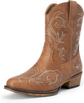 DREAM PAIRS Women's Cowboy Cowgirl Western Boots Embroidered Stitched Ankle Boots Square Toe Chunky Heel Fashion Short Booties with Zipper MegaBDM