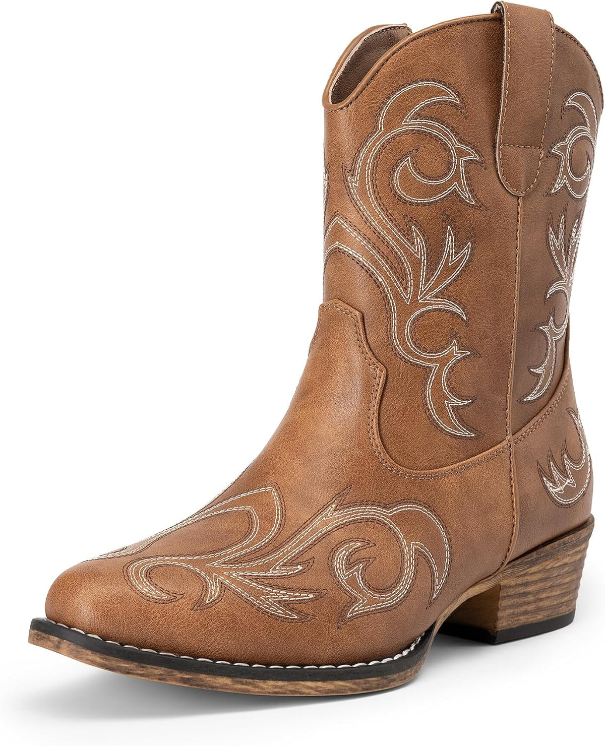 DREAM PAIRS Women's Cowboy Cowgirl Western Boots Embroidered Stitched Ankle Boots Square Toe Chunky Heel Fashion Short Booties with Zipper MegaBDM