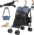 YITAHOME Pet Stroller for Small to Medium Dogs, 4-Wheel Dog Pushchair with Shoulder Straps, Folding Pet Travel Carriage with Cup Holder & Storage Bag (Blue Black) MegaBDM