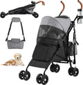YITAHOME Pet Stroller for Small to Medium Dogs, 4-Wheel Dog Pushchair with Shoulder Straps, Folding Pet Travel Carriage with Cup Holder & Storage Bag (Grey Black) MegaBDM