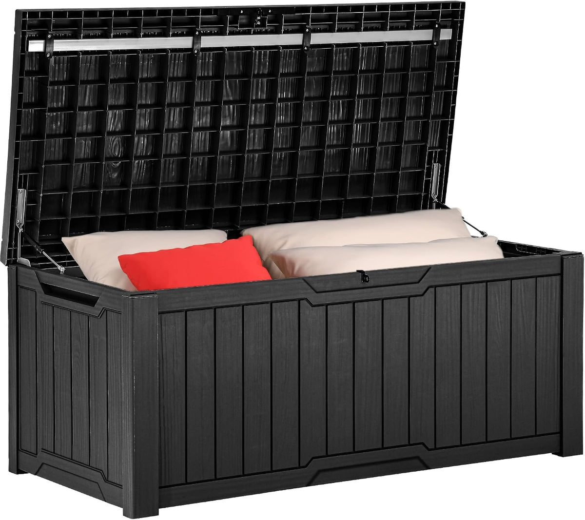 YITAHOME Outdoor Storage Box, 120 Gallon Waterproof Deck Box for Garden Tools, Patio Cushions, and Pool Accessories, Lockable, Easy Assembly, Versatile Bench or Table (Black) MegaBDM