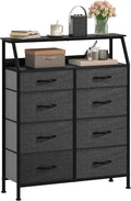 DWVO Chest of Drawers,Fabric Chest of Drawers Cabinet with 8 Drawers,Dresser for Bedroom,Living Room With Handles,Wood Top and Sturdy Steel Frame,Black Grey MegaBDM