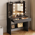 DWVO Dressing Table with LED Lights, 3 Light Colours Adjustable Brightness, Makeup Vanity Desk with Mirror and 2 Drawers, Bedroom Dressing Tables with Jewellery Storage and Open Shelves, 90×40cm MegaBDM