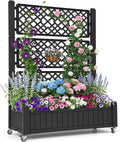 YITAHOME Raised Beds with Trellis, Garden Trellis with Wheels, Drainage Holes and Plugs for Climbing Plants, Raised Planter Holds 6.8 kg for Vegetables, Flowers (Black 108.5 x 44 x 155 cm) MegaBDM