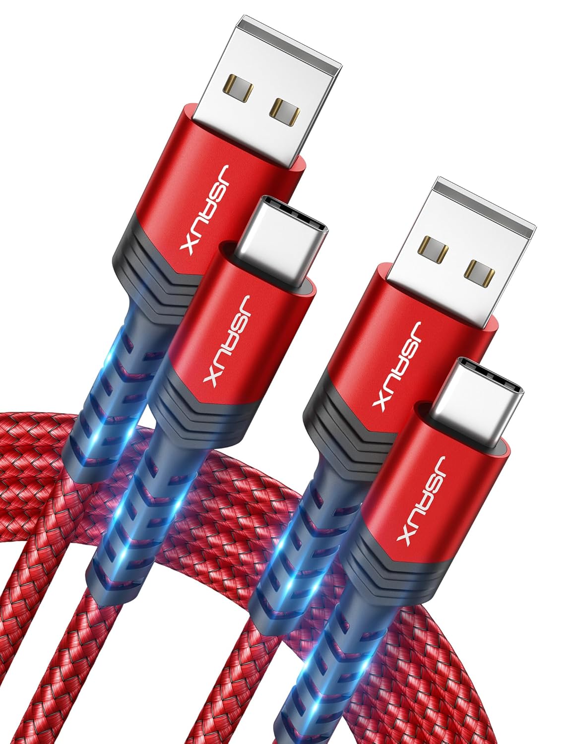 JSAUX USB C Cable (4.5m 2-Pack) 3.1A Fast Charging, Type C Charger Cable Compatible with iPhone 17 Air 16 15 Pro Max, Samsung Galaxy S24 S23 S22 S21 Note 10 9 8, A14 A15 A25 A35 A53 A55, CarPlay -Red MegaBDM