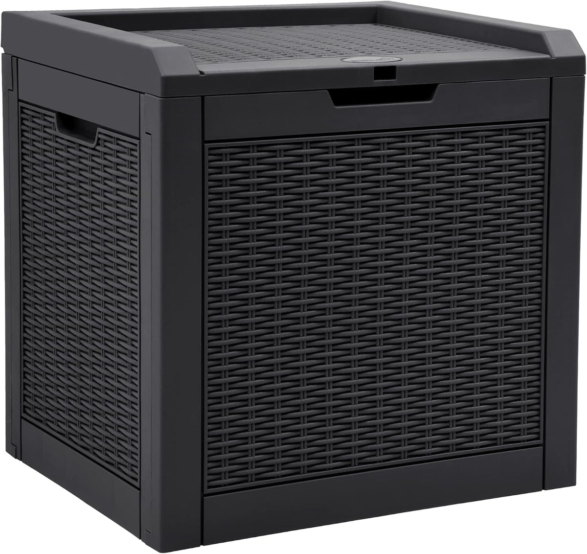 YITAHOME 118L Rattan Outdoor Storage Box, Waterproof Resin Deck Box with Lockable Lid & Handles, All-Weather Garden Storage for Cushions, Pool Accessories & Tools, Black MegaBDM