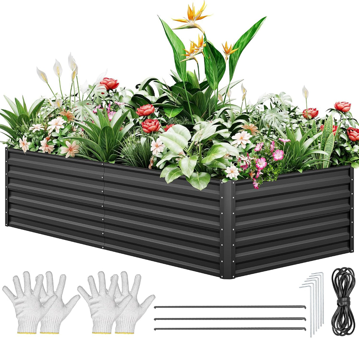 YITAHOME Outdoor Raised Garden Bed Kit 240x120x60cm, Raised Beds Thickened Zinc-Aluminum-Magnesium Stainless Steel Metal Raised Beds for Garden with Safety Rubber for Vegetables Flowers Fruits (Black) MegaBDM