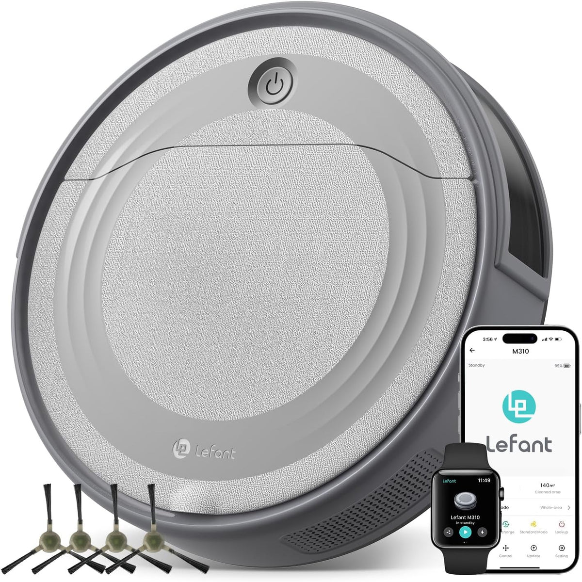 Lefant M310 Robot Vacuum Cleaner, 4500Pa Strong Suction, 180 Min, 7.9 cm Thin 28 cm Diameter, Automatic Self-Charging Small Robotic Vacuum, 2.4G Wi-Fi/App/Alexa Control, Ideal for Pet Hair Hard Floor MegaBDM