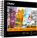 Ohuhu 8.3"x8.3" Mix Media Pad Art Sketchbook 62 Sheets for Painting Drawing | 200gsm Acid-Free Paper, Spiral Bound Hardback for Watercolour, Acrylic & Pastels, Wet & Dry Media MegaBDM