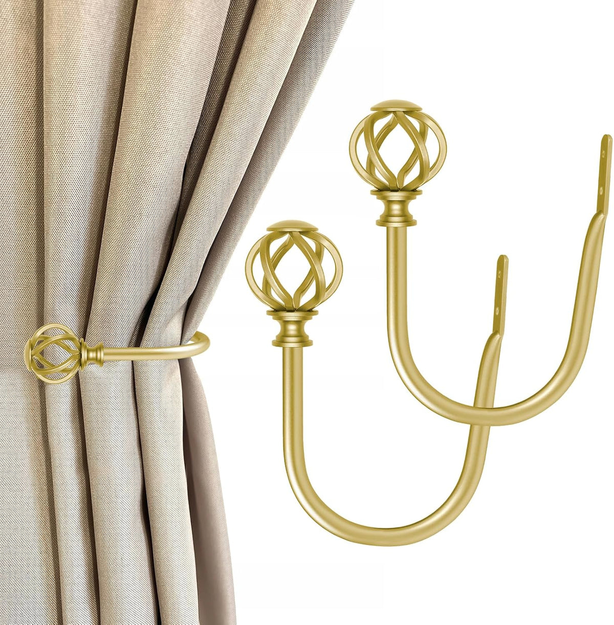 USFOOK 2 Pack Gold Curtain Holdbacks with Twisted Cage Finials(2 Pack/1 Pair) MegaBDM