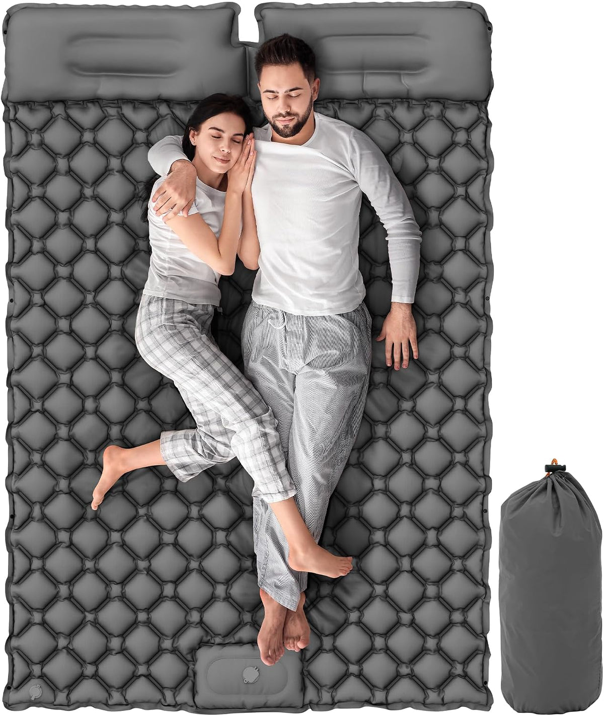 YITAHOME Camping Mat Double, 195x120 Ultralight Self Inflating Sleeping Mat with Built-in Pump & Bag, Large Pillow, Portable Camping Mattress Waterproof for Outdoor, Camping, Hiking (Dark Grey) MegaBDM