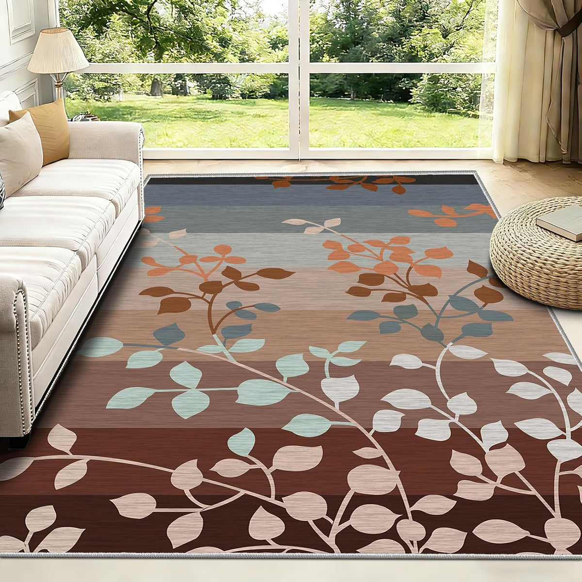 Machine Washable Rug, Vintage Earth Tone Brown Leaf Area Rug, Warm Autumn Fall Foliage Short-Pile Carpet, Non-Slip Botanical Rug for Home Office Lounge (200x300cm) MegaBDM