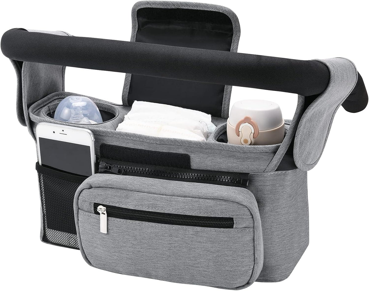 Stroller Organizer Momcozy Pram Bag Organiser Multifunctional Baby Pram Buggy Storage Bag with Detachable Pocket, Mobile Phone Pocket, 2 Cup Holders & Shoulder Strap Pushchair Organiser MegaBDM