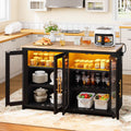 YITAHOME kitchen island with Power Outlet and LED Lights, breakfast bar table with seating space, double cabinets with Acrylic Doors, three layer adjustable Cabinet, 130*60*88.5cm, Yellow oak effect MegaBDM