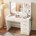 YITAHOME Dressing Table, Makeup Desk, Vanity Desk with Mirror and 5 Drawers, Makeup Vanity for Dressing Area/Bedroom, Dressing Table with LED Lights & Power Hub & Glass Tabletop, White, 100x40x140 cm MegaBDM