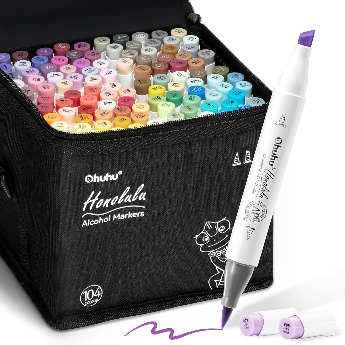 Ohuhu Alcohol Markers 104 Brush & Chisel Art Set | Dual Tips Easy Blending & No Smudging Quick-Dry for Illustration Calligraphy & Sketching AP Certificated - Honolulu MegaBDM