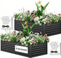 YITAHOME 2Pcs Outdoor Raised Garden Bed Kit 240x120x58cm, Raised Beds Thickened Zinc-Aluminum-Magnesium Metal Raised Beds for Garden with Support Rod & Gloves for Vegetables Flowers Fruits (Black) MegaBDM