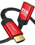 JSAUX HDMI Extension Cable, 3M 4K@60Hz HDR High Speed HDMI 2.0 Extender HDMI Male to Female Lead Support 3D, 18Gbps, ARC, Ethernet Compatible with TV Stick, Roku Fire Stick, Blu-Ray, PS3/PS4 - Red MegaBDM