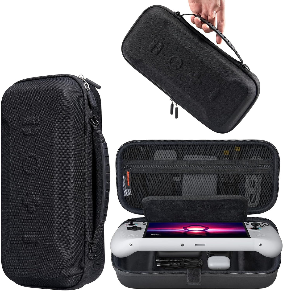 JSAUX Carrying Case for Lenovo Legion Go / Go S / Go 2, Large Capacity Hard Portable Travel Case Pouch, Screen Protective Cover with Hand Grip, Accessories Storage Bag, Black MegaBDM
