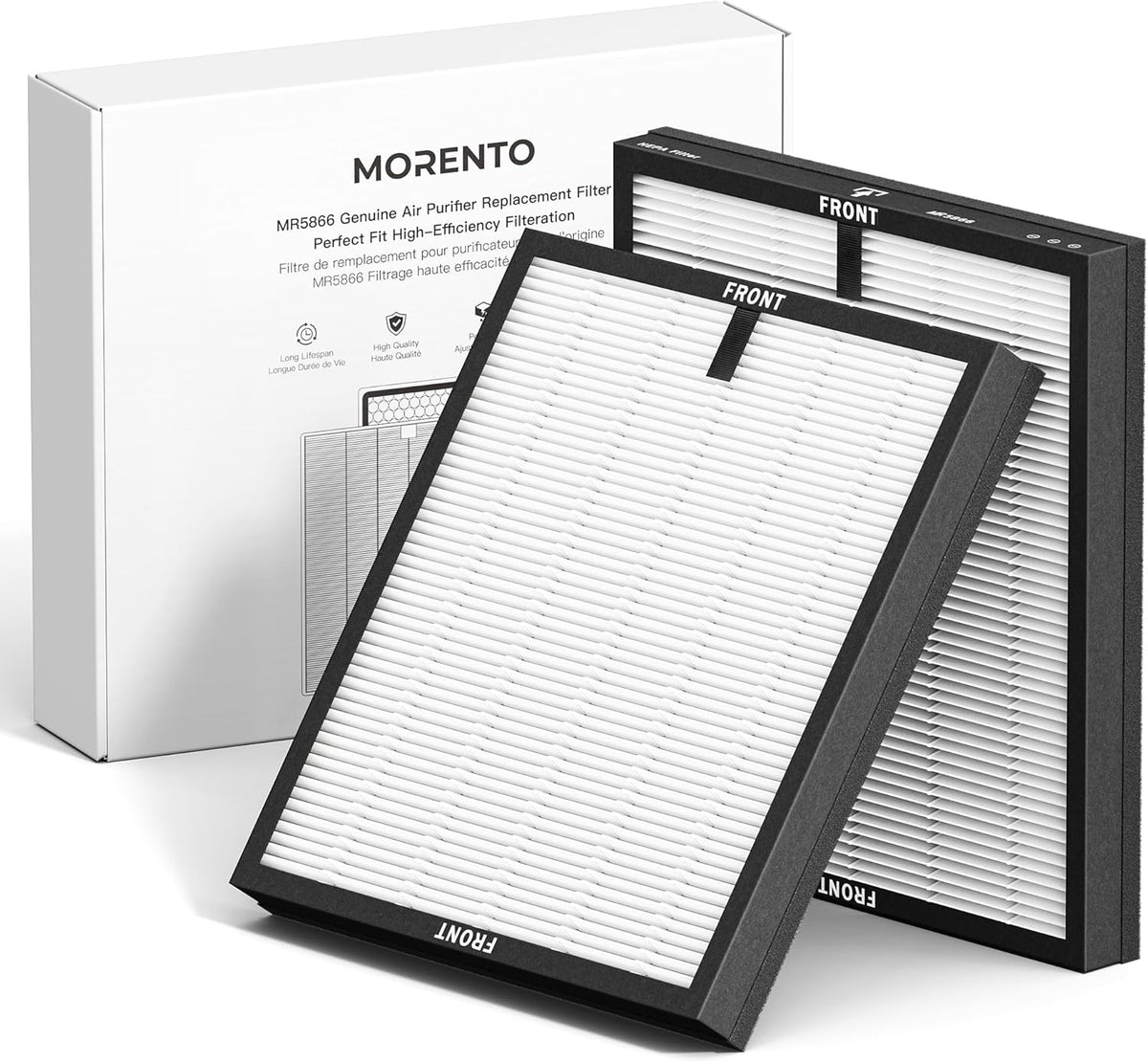 MORENTO Genuine Air Purifier Replacement Filter, True HEPA Filter Compatible with MR5866 for 99.97% Air Pollutants, Odor and Smoke, Original Version 2 Pack MegaBDM