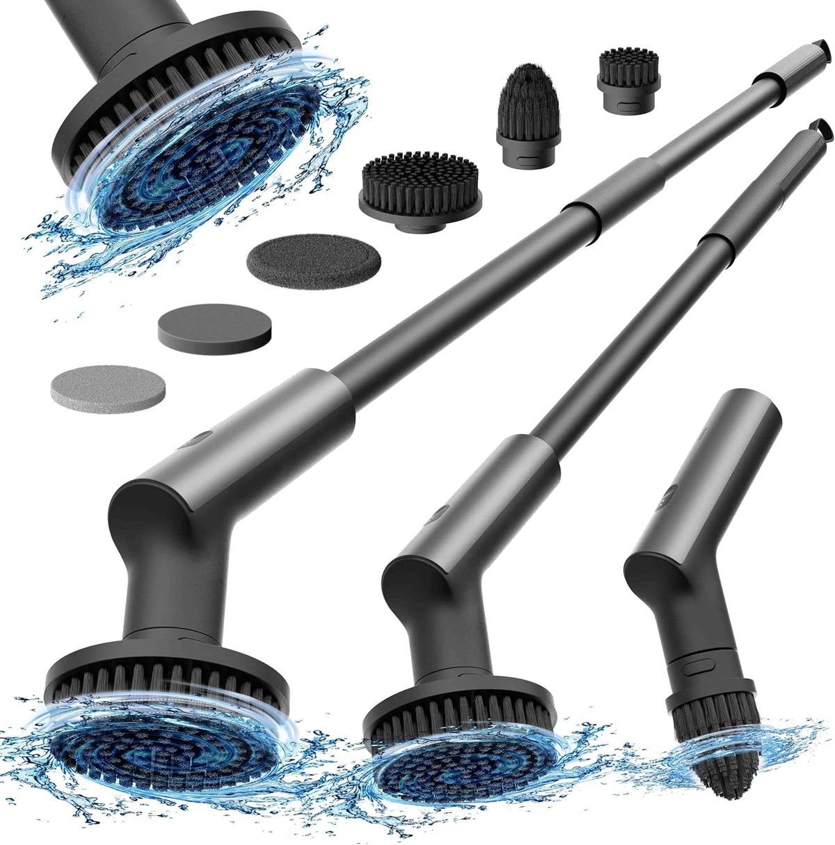 HOTO Electric Spin Scrubber, Rechargeable Shower Scrubber with 6 Brush Heads & Extension Pole, Cordless Power Cleaning Brush, Dual Speed, IPX7 Waterproof, Ideal for Bathroom/Kitchen/Tile/Floor/Wall MegaBDM