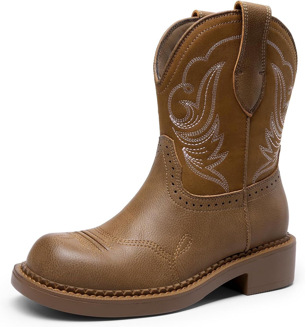 DREAM PAIRS Cowboy Cowgirl Boots for Women, Round Toe Embroidered Mid Calf Western Boots for Country Concerts, Rodeos, and Casual Outings MegaBDM
